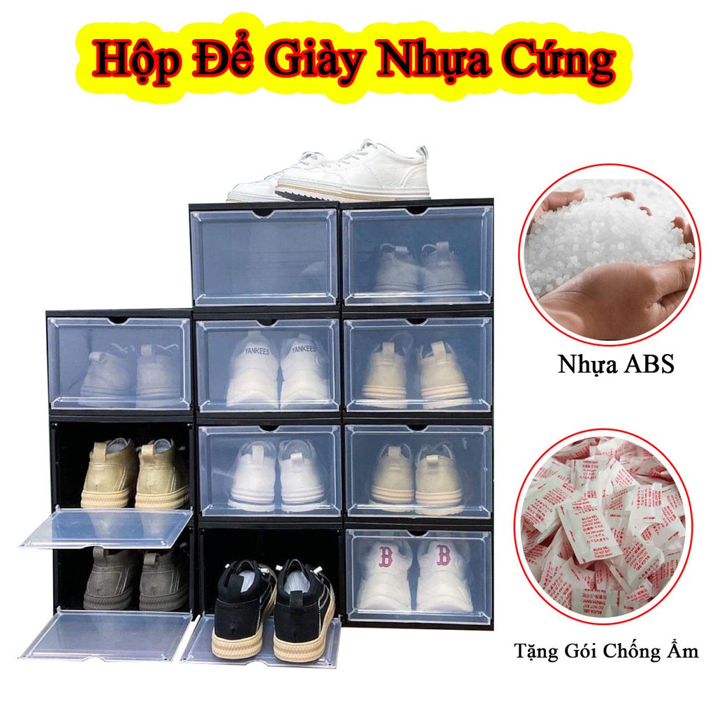 Hộp dựng giày nhựa cứng nắp mở nam châm cao cấp, chịu lực 70kg siêu bền ( tặng gói chống ẩm)