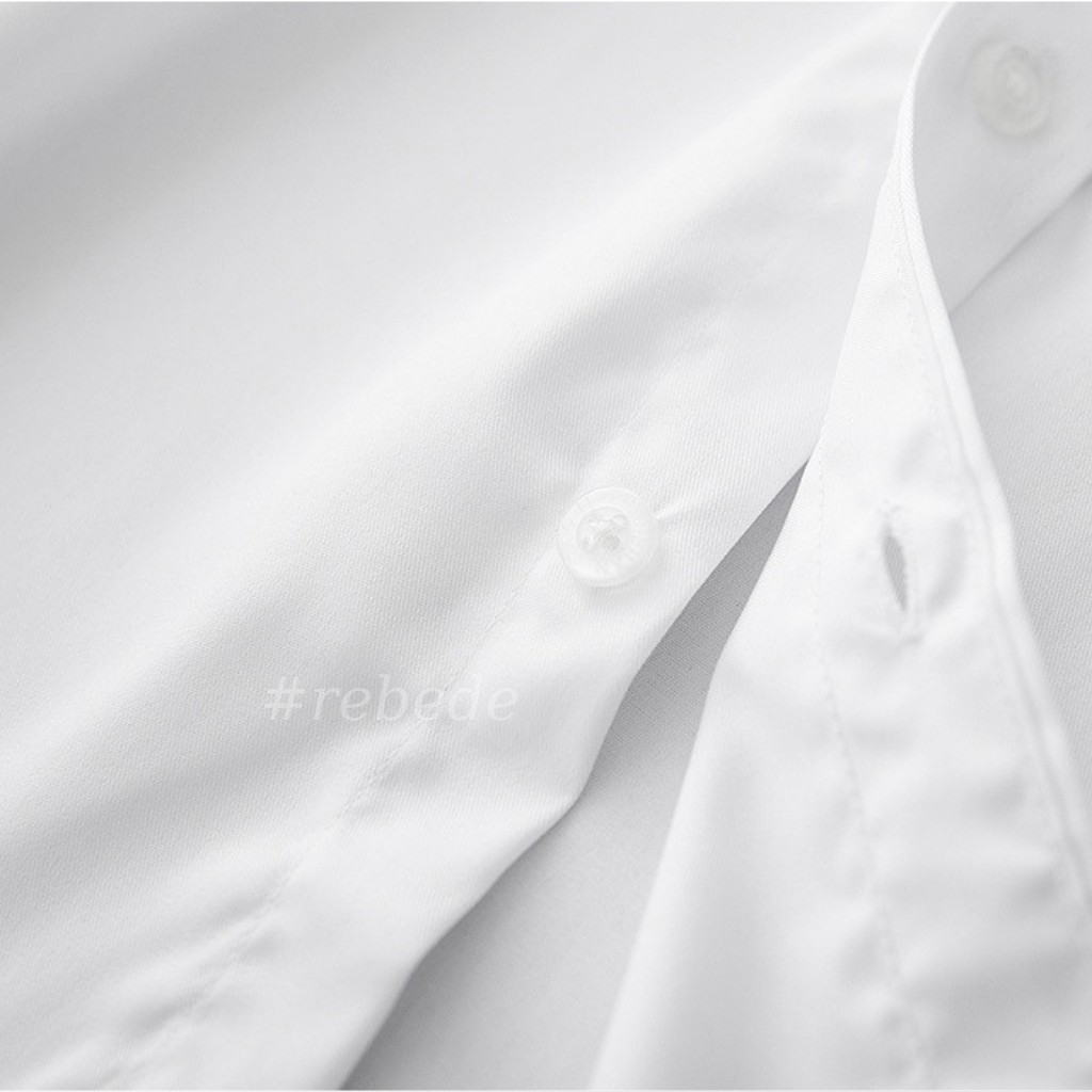 Áo sơ mi trắng nam cổ bẻ tay dài, Vải sơ mi lụa đẹp co giãn nhẹ kiểu trơn basic Rebede Shop - SML | BigBuy360 - bigbuy360.vn