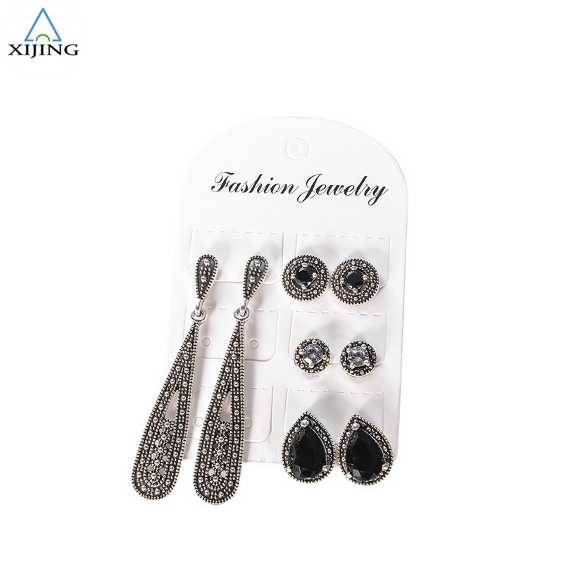 Bộ 4 đôi bông tai đính đá phong cách vintage cho nữ