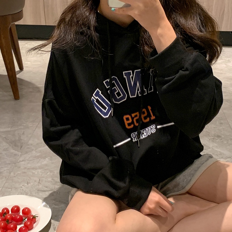 Áo Hoodie Mỏng Dáng Rộng In Chữ Thời Trang Mùa Thu Cho Nữ