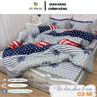 Bộ 5 món chăn phao Cotton Poly cờ mỹ, set 5 món chăn phao Cotton Poly cờ mỹ miẽn phí bo chun ga giường