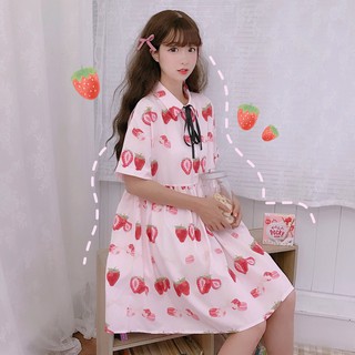 (Order)Váy babydoll dâu hồng thắt nơ cute ulzzang