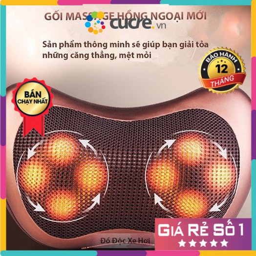 Gối massage hồng ngoại 8  quả cầu Tặng dây cắm điện trên ô tô (đơn hàng từ 99K FREESHIP)