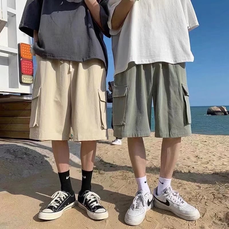 Quần Short Dáng Rộng Phối Túi Lớn Phong Cách Hip Hop Hàn Quốc Thời Trang Mùa Hè Cho Nam Size M-3XL