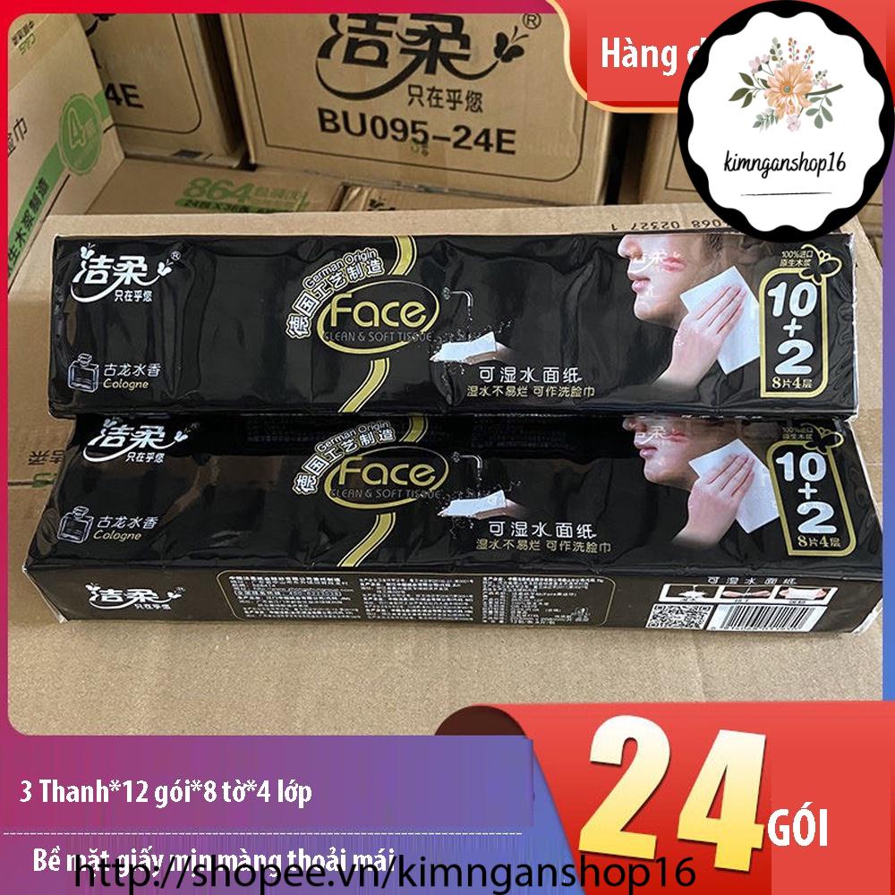Khăn giấy khô, giấy bỏ túi, giấy ăn khô Face đen 24 gói* 8tờ* 4 lớp