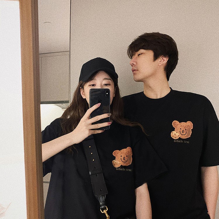 Áo Phông Tay Lỡ, Áo Thun Đôi Bear Smile Phong Cách Unisex Cho Nam và Nữ, Chất Cotton Đẹp