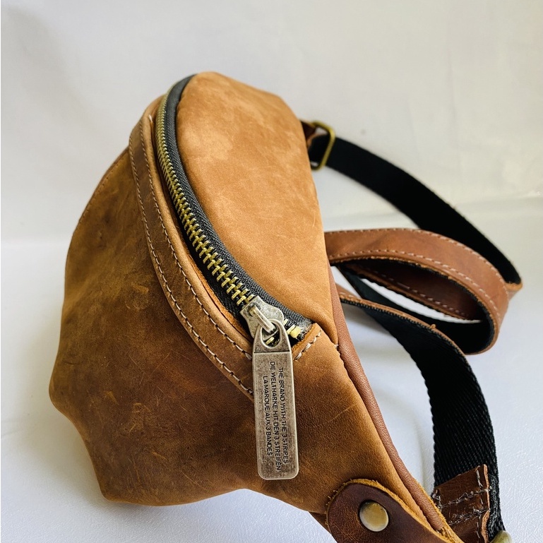 Túi đeo chéo ngực, Túi Sling bag nam nữ Sling bag da bò sáp thật 100% may thủ công Handmade BH 2 năm