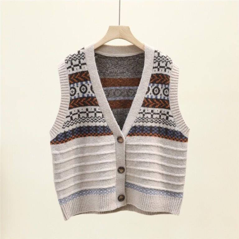 Áo Gile Len Cài Cúc Họa Tiết VinTage Dáng Ngắn Tiểu Thư Điệu Đà -nui9