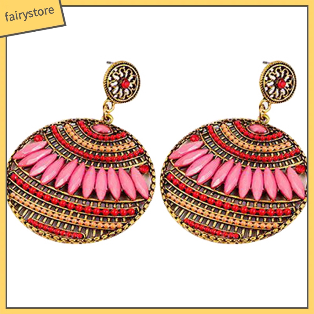 Khuyên Tai Mặt Tròn Đính Đá Nhiều Màu Sắc Phong Cách Bohemia