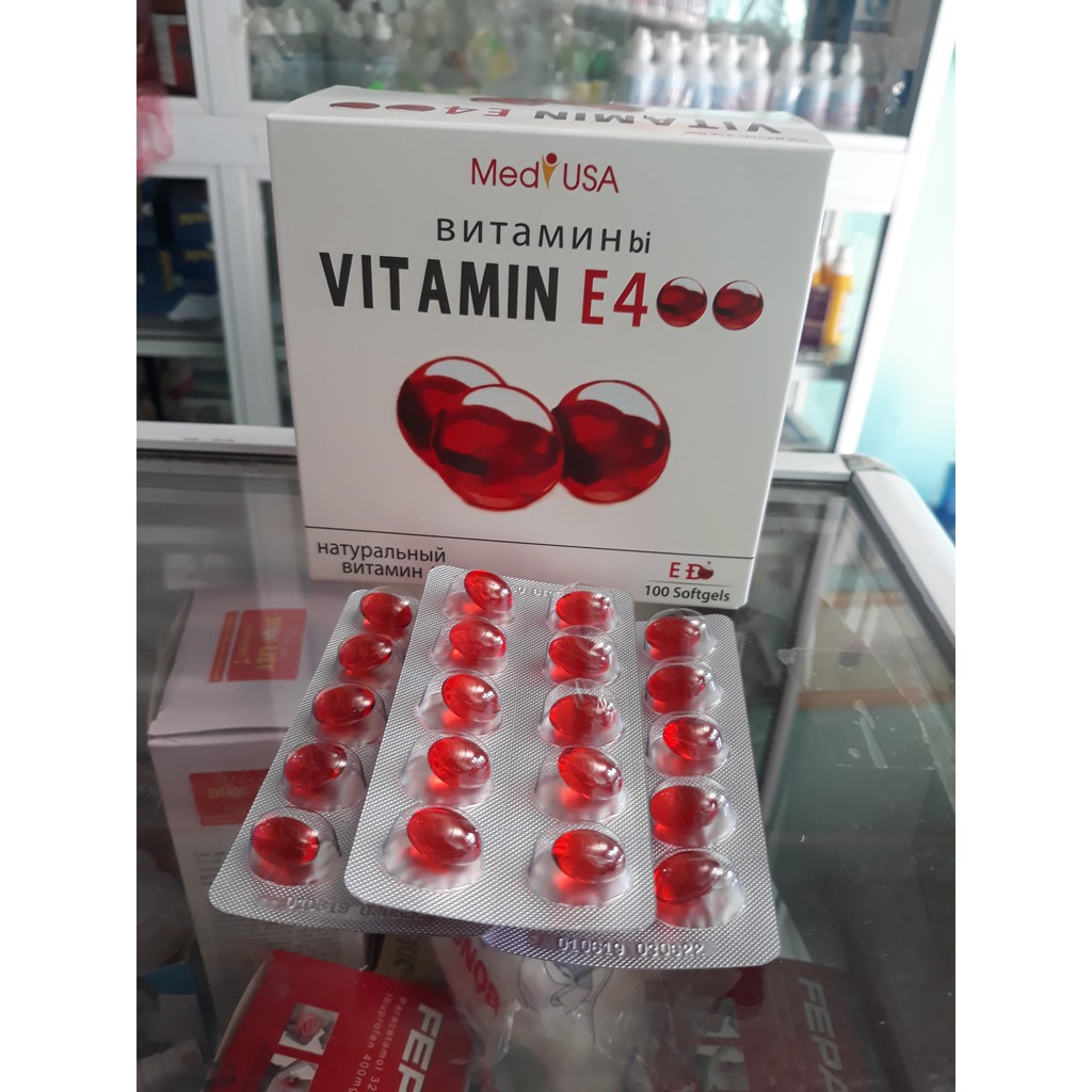 Viên uống đẹp da Vitamin E400 E Đỏ 4000mcg, Aloe vera 500mg - Hộp 100 viên