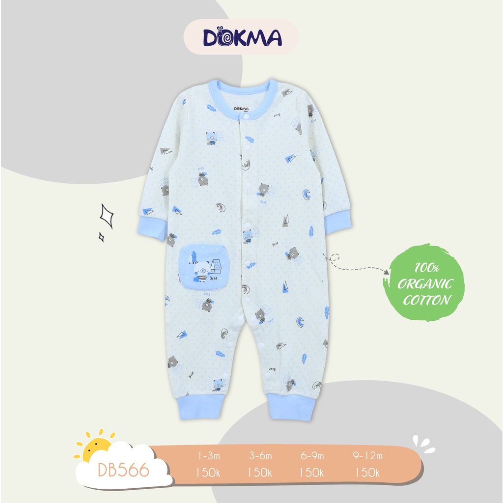 Dokma - Body sơ sinh cotton nỉ bông dài tay 3-9 tháng tuổi  DB566