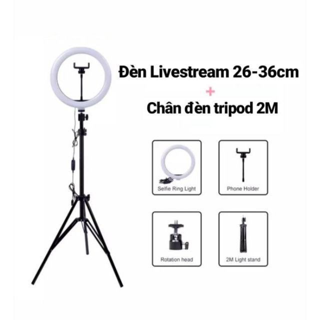 Đèn Livestream 26cm tặng kèm chân đèn cao 2m và kẹp điện thoại . Hỗ trợ livestream bán hàng, makeup, chụp ảnh