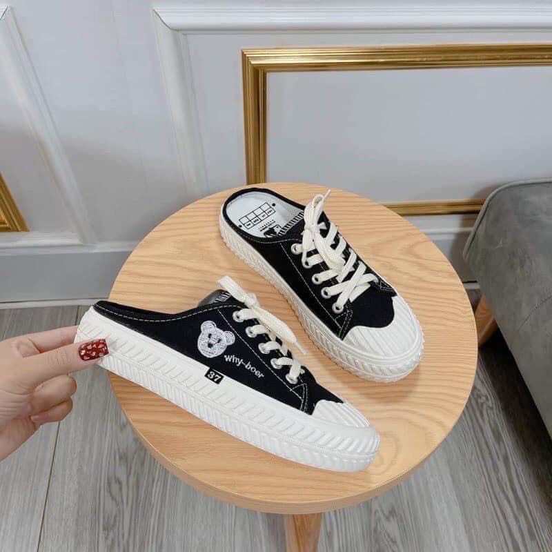 Giày sục thể thao đạp gót thêu gấu cạnh đế bánh mì siêu xinh hàng đủ size vanmiushop