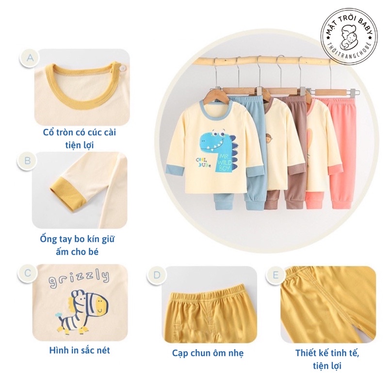 Bộ nỉ dài tay trẻ em in hình đáng yêu, hàng Quảng Châu đẹp cho bé 10-20kg