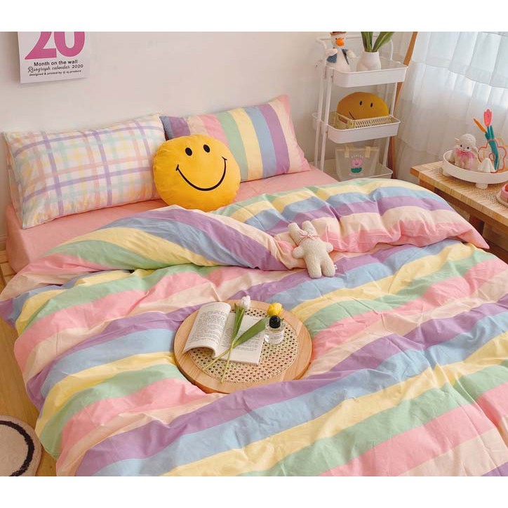 Bộ chăn ga gối cotton 3D MỊN DECOR thoáng mát mềm mại dễ thương bo chun miễn phí