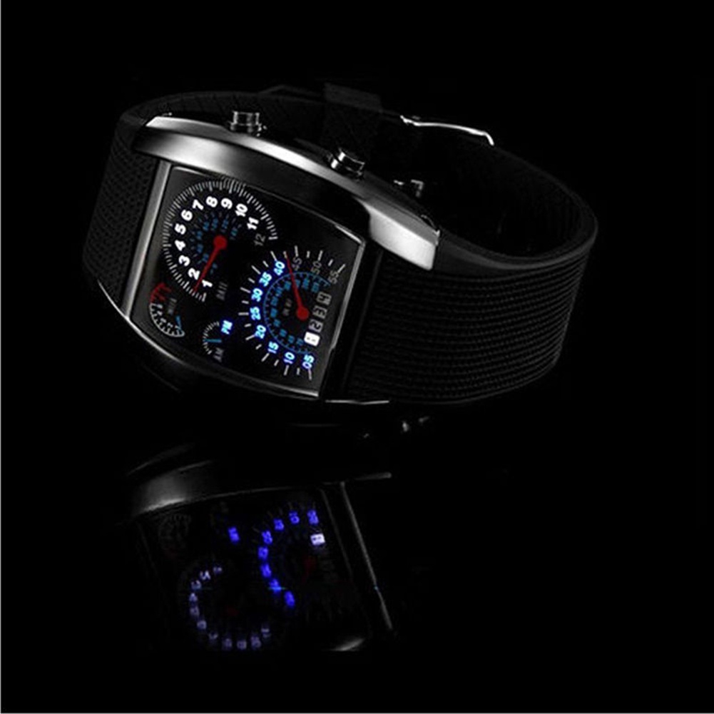 MACmk Men Fashion LED Sport Rubber Band Digital Week Date Dashboard Pattern Dial Watch