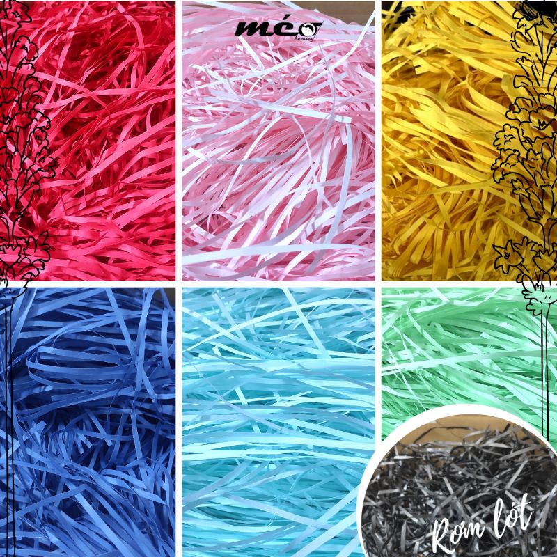 RƠM lót quà tặng đủ màu hồng, đỏ, vàng, đen, xanh túi 30g