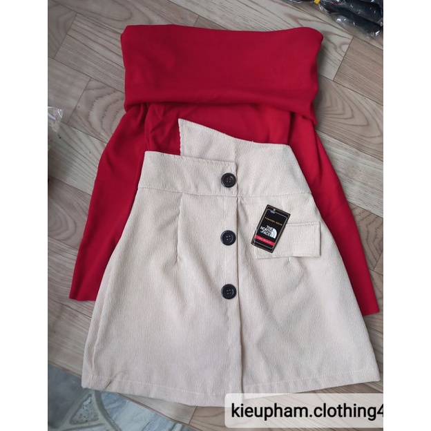 SET ÁO BỆT VAI KÈM CHÂN VÁY NHUNG ( hàng có sẵn )  ALOHASHOP91