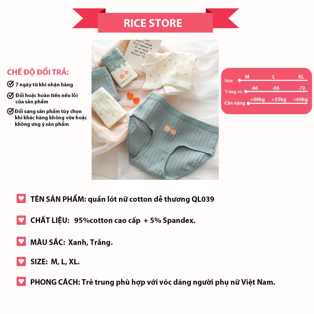 Quần lót nữ cotton cạp cao mềm mại thoáng mát KIMCHIBIKINI chip nhật cao cấp sexy kháng khuẩn thông hơi dễ Thương QL039