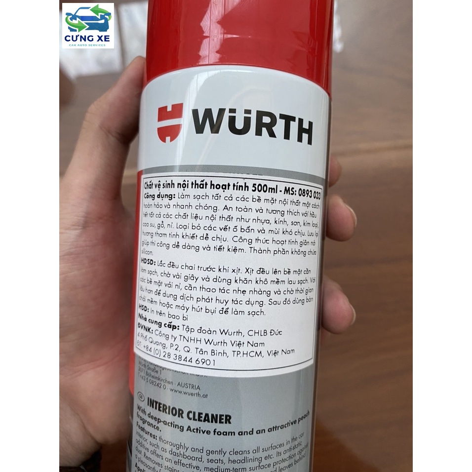 Chai xịt vệ sinh nội thất ô tô Wurth Interior Cleaner 0893033 - Chính hãng