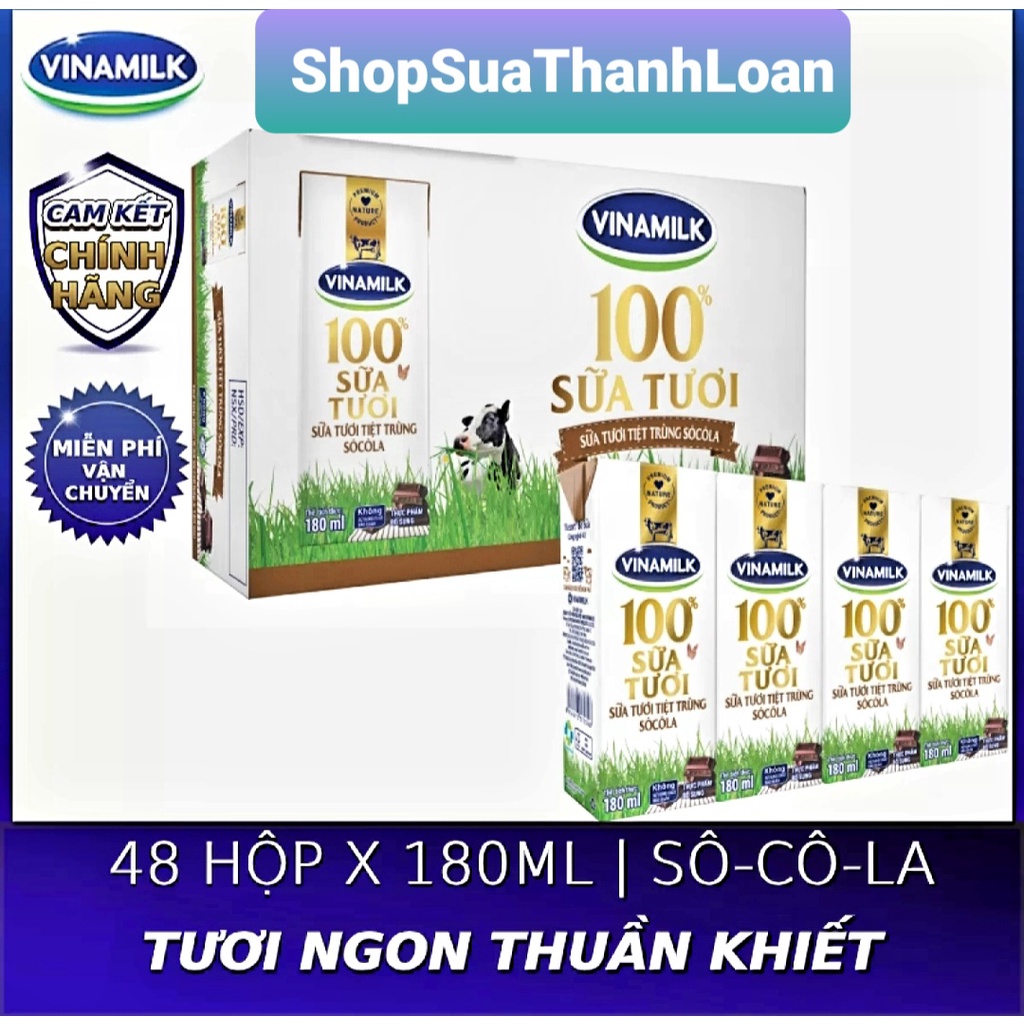 [HSD T8-2022] Thùng 48 Hộp Sữa Tươi Vinamilk 100% Hương Sôcola 180ml