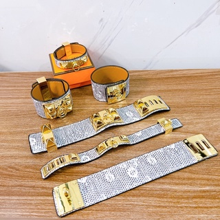 Vòng tay da HM khóa bạc 2 màu sang chảnh - nạm đinh mặt khóa cao cấp - bền màu V020/021