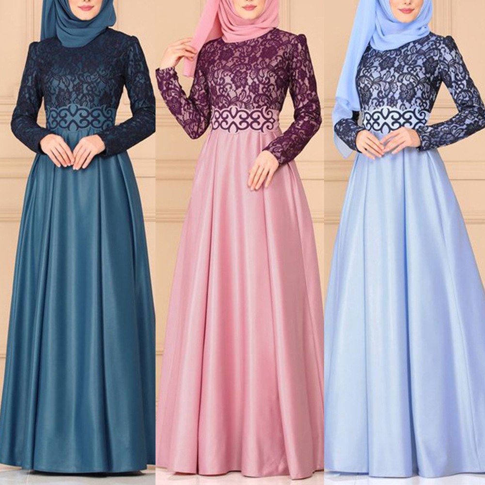 YAR_Vintage Muslim Women Lace Patchwork Long Sleeve Dubai Kaftan Dress without Hijab | BigBuy360 - bigbuy360.vn