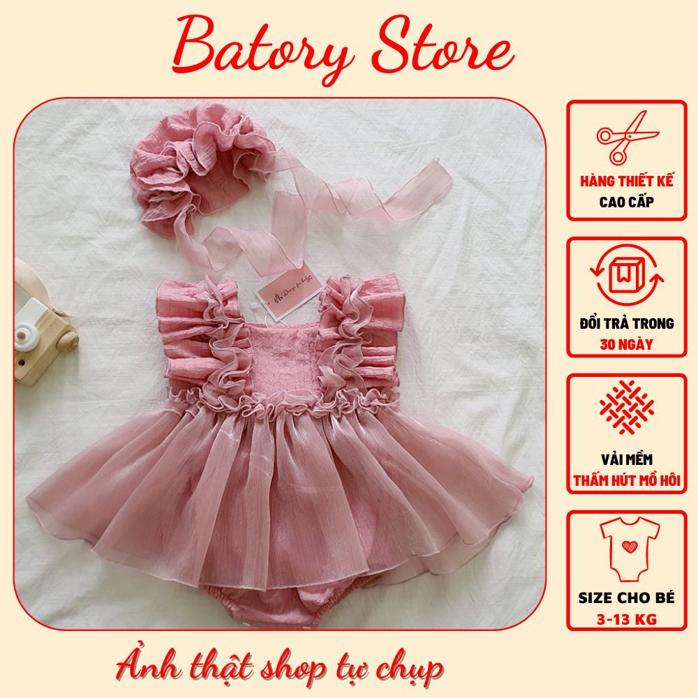 Set Body Cho Bé Gái Sơ Sinh đến 1 tuổi màu hồng tay cánh tiên TẶNG KÈM MŨ Đồ Đầy Tháng Thôi nôi Batory Store MG79