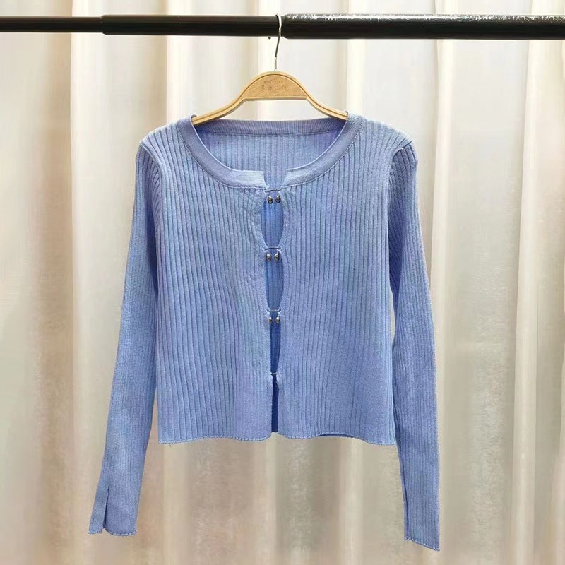 Áo Croptop Dệt Kim Tay Dài Màu Sắc Thanh Lịch