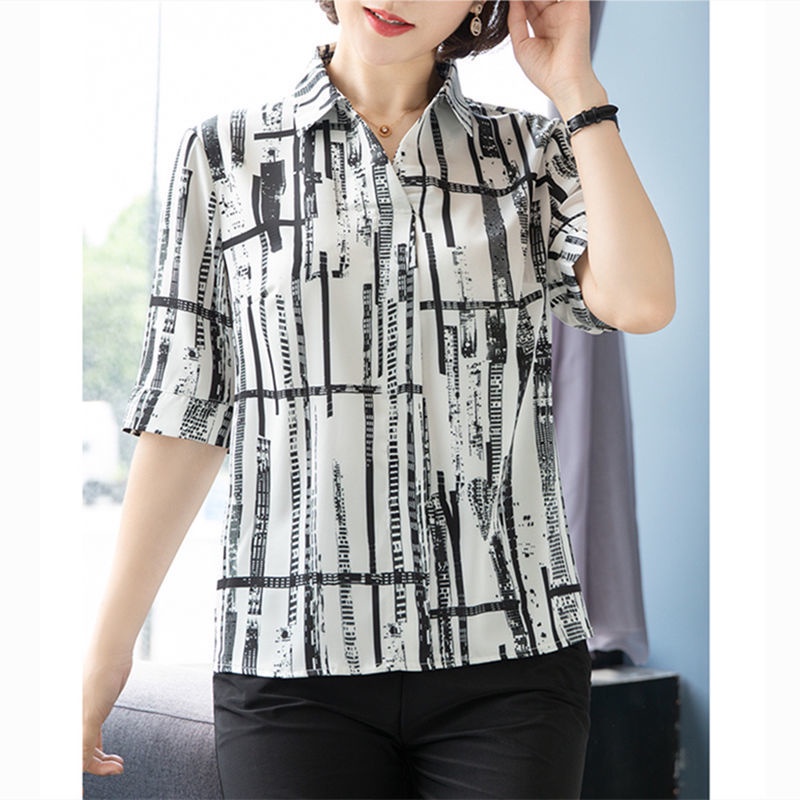 Áo Sơ Mi chiffon Tay Ngắn Thời Trang Mùa Hè Dành Cho Phụ Nữ Trung Niên