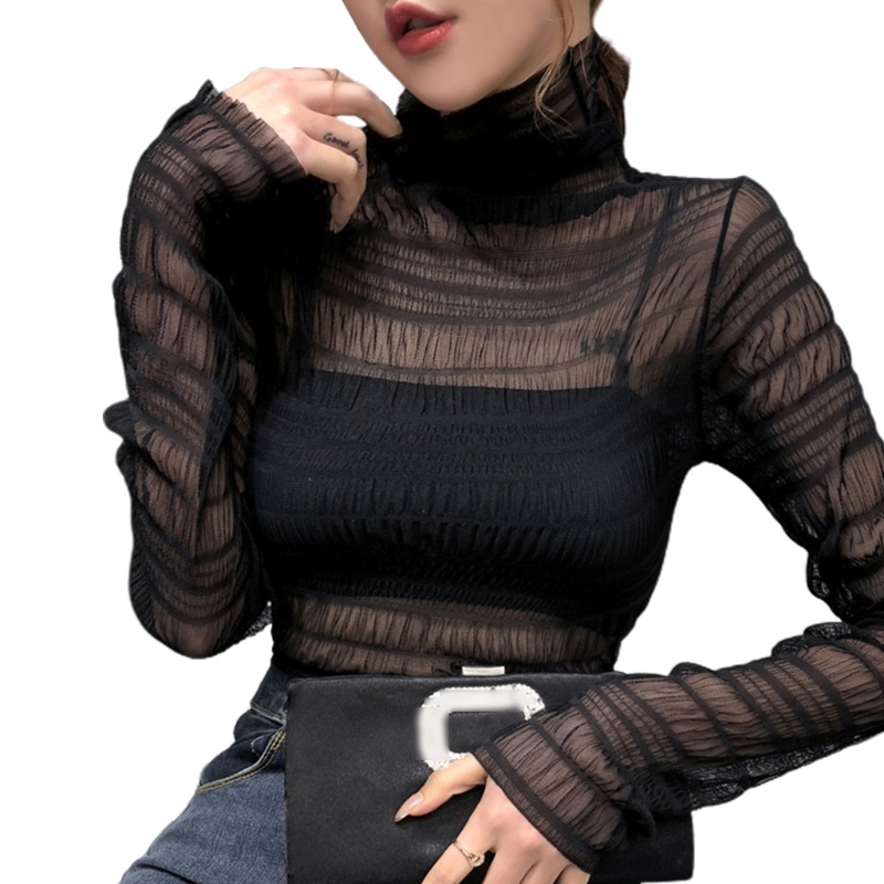 Áo Lưới Dài Tay Cổ Cao Gợi Cảm Cho Nữ