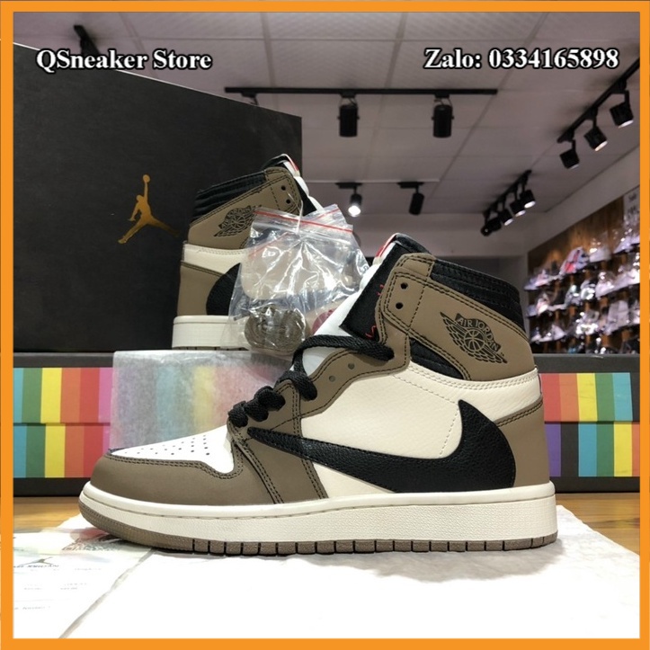 Giày Sneaker Nam Nữ Jordan 1 High Travis Scott Cao Cổ Nâu Tích Ngược Fullbox