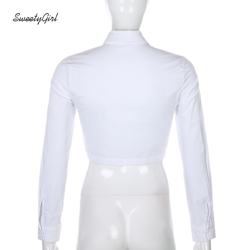SweetyGirl Fashion Letters Tagged Tied Turn-down Collar Long Sleeves Front Buttoned Women Slim Fit Casual Cardigan Crop Top | BigBuy360 - bigbuy360.vn