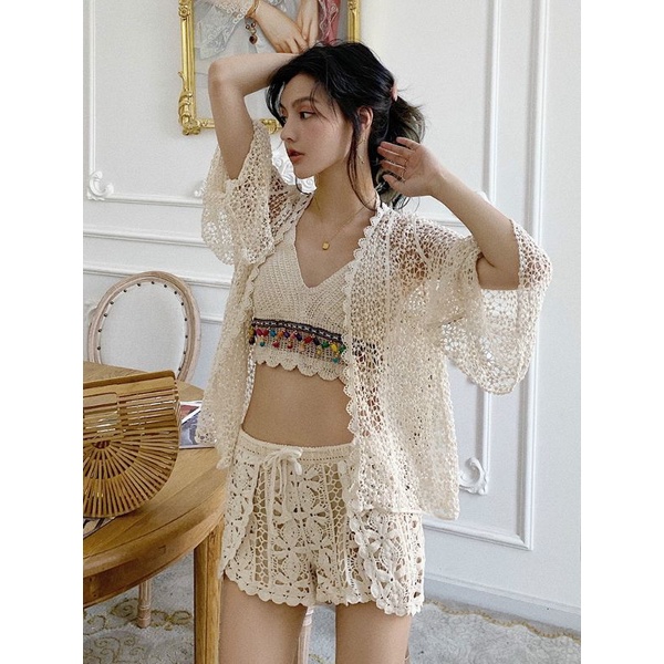 Bikini Len Đi Biển, Set Ren 3 Món Quảng Châu Viền Hạt Gạo Vivi Shop [Có Tách Lẻ] [Kèm Ảnh Thật] | BigBuy360 - bigbuy360.vn