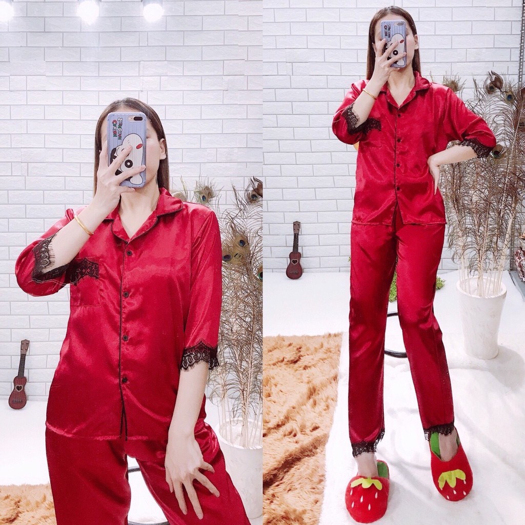 ĐỒ NGỦ PHI LỤA CAO CẤP PHỐI REN - PIJAMA NỮ - TAY LỬNG QUẦN DÀI - QUEEN PIJAMA SHOP | BigBuy360 - bigbuy360.vn