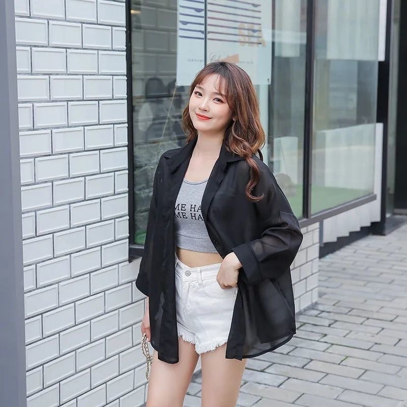 Áo sơ mi voan mỏng mặc khoác ngoài siêu đẹp