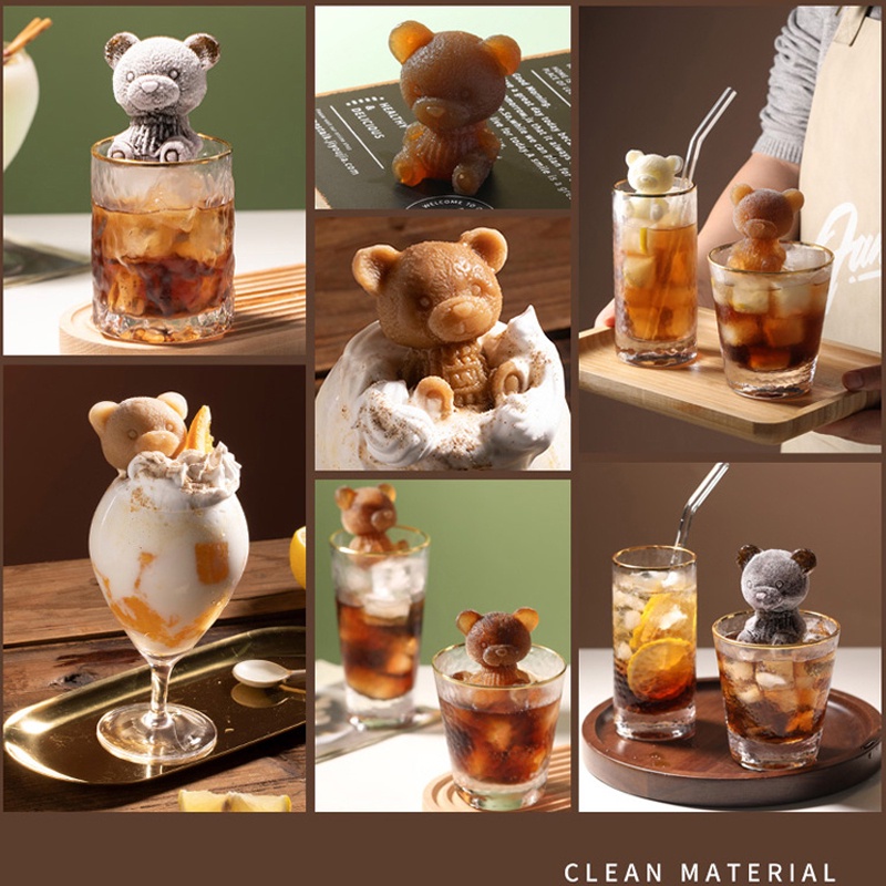 Khuôn Silicone Làm Đá Viên Hình Gấu 3D