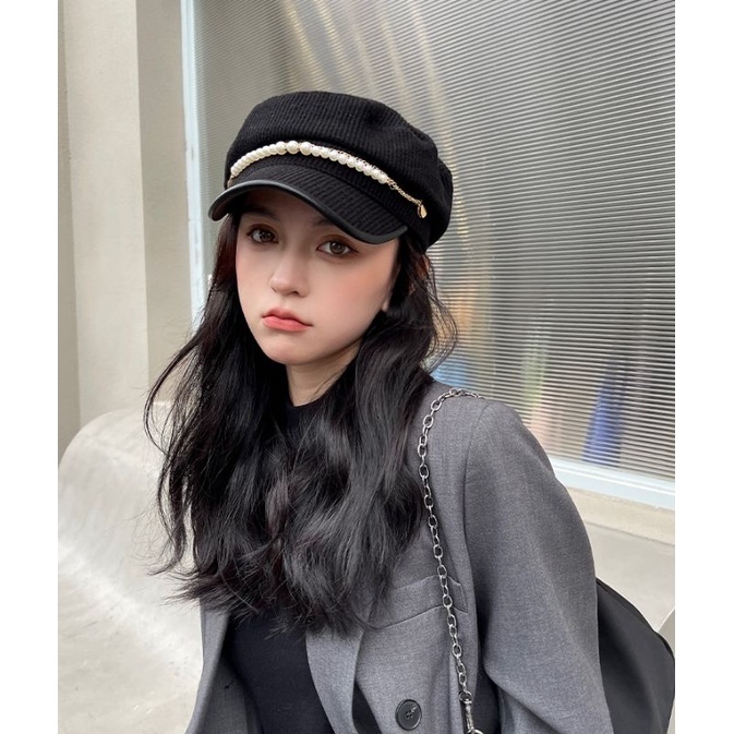 Mũ Newboy Dạ Viền Ngọc Sang Chảnh