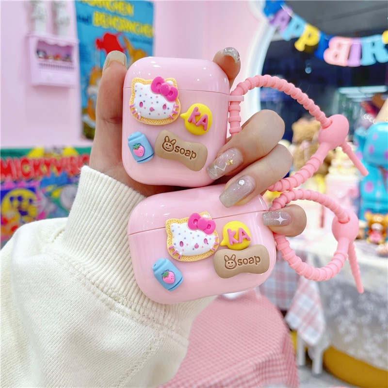 Vỏ Bảo Vệ Hộp Sạc Tai Nghe AirPods 2/ pro/ 3 Họa Tiết Hoạt Hình Hello Kitty/ Xà Phòng Dễ Thương Chống Sốc
