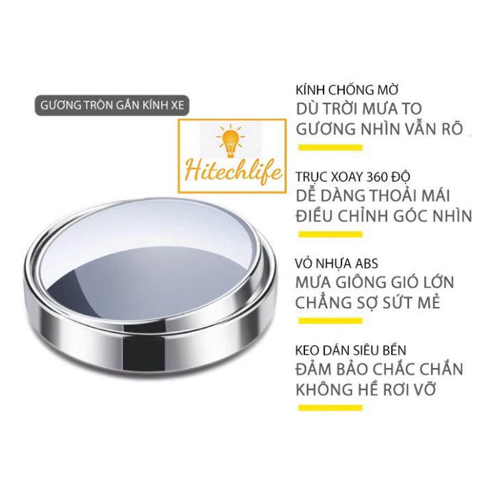 Bộ 2 Gương Cầu Lồi Có Viền Gắn Kính Hậu Xe Oto , Xe Hơi Xoay 360 Độ - Gương Lồi Xóa Điểm Mù Tráng Bạc Tặng Kèm Keo 3M