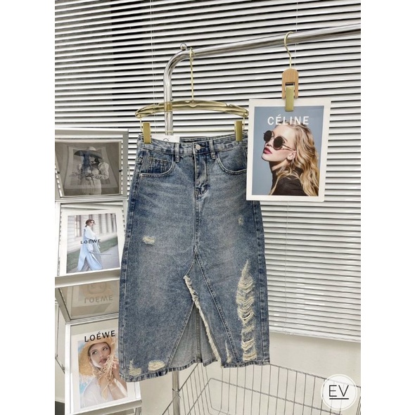 Chân váy jean rách xẻ giữa hàng QCL1