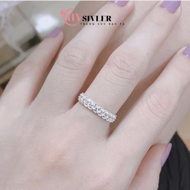 Nhẫn bạc ta đồng xu tài lộc đính hàng đá dày dặn nhẫn nữ bạc thật giá rẻ CHY SILVER