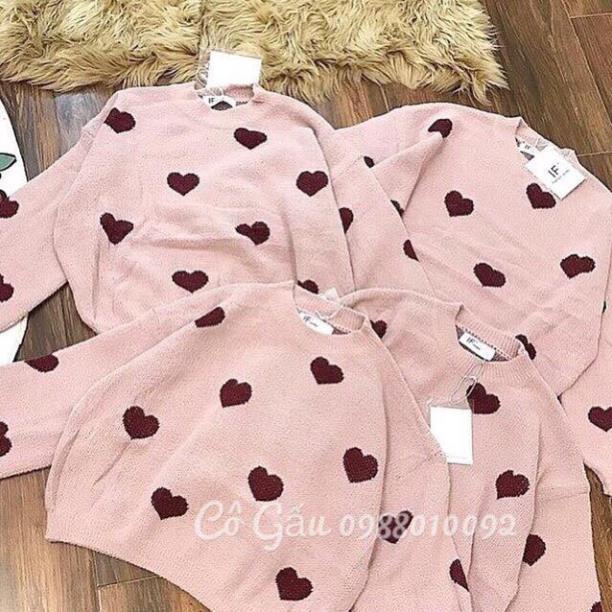 Áo len lông hồng họa tiết trái tim đỏ len mịn dầy hàng QC loại 1 (kèm hình ảnh shop tự chụp) -b11