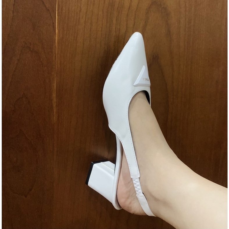 Giày cao gót nữ 5p vnxk đế vuông sandal đi học quai hậu siêu nhẹ prada bít mũi nhọn đẹp thời trang