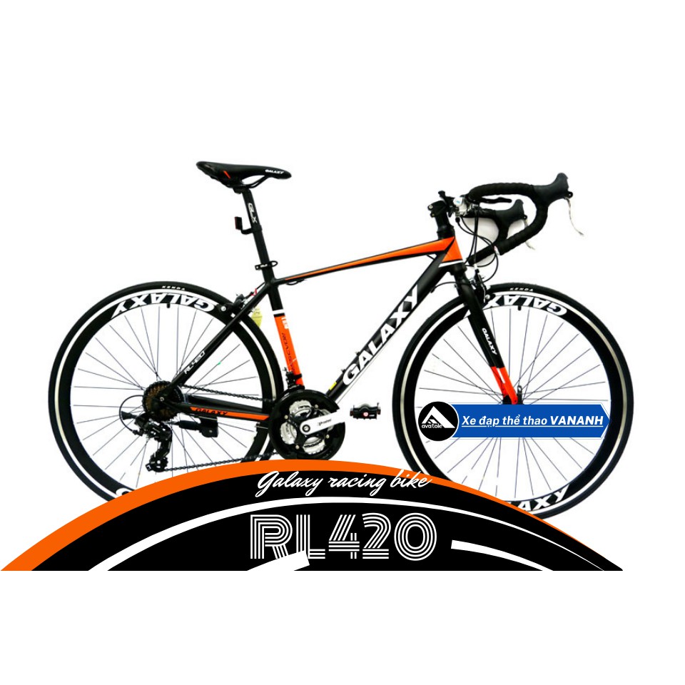 Xe đạp đua Galaxy RL420, Khung sườn hợp kim nhôm GLX, Hệ thống truyền động Shimano, Vòng bánh 700C, Màu Cam Đen