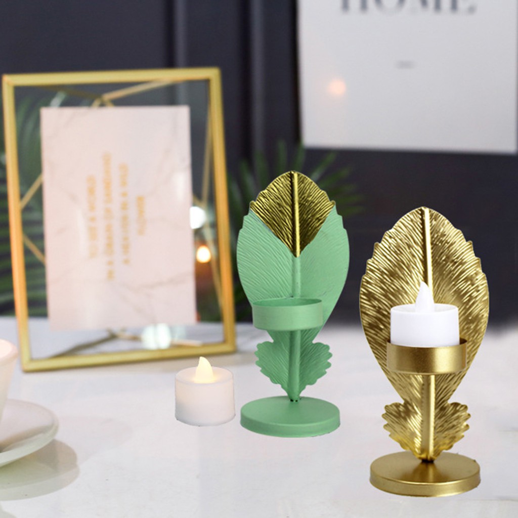 Giá đỡ nến hình lá sắt kiểu Bắc Âu hiện đại trang trí bàn ăn