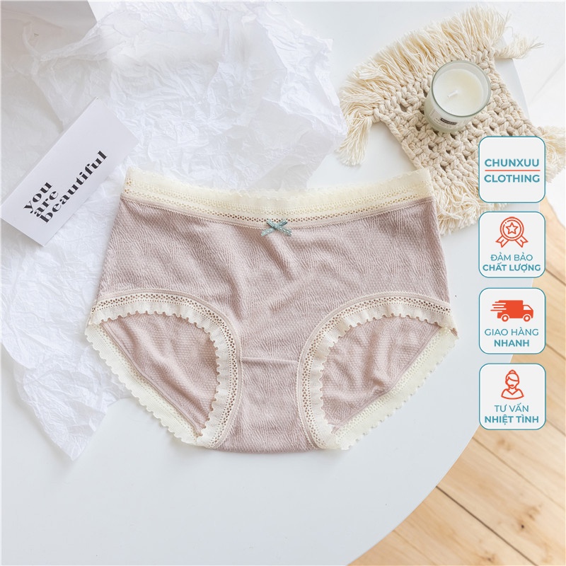 Quần lót ren nữ CHUNXUU màu pastel phối viền ren ngọt ngào, chất liệu co dãn thoáng mát - QC102