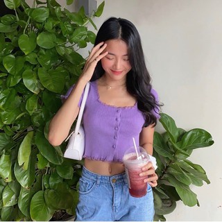 Áo Croptop viền ren 💖 Áo kiểu nữ chất liệu len dệt kim viền ren A1920