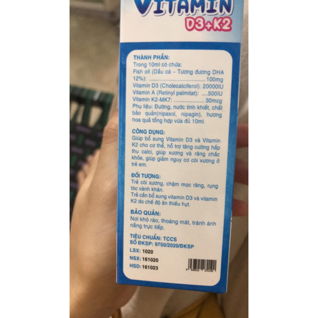 Vitamin  D3 K2 cho bé ❤️CHÍNH HÃNG👍 Multi Vitamin D3 + K2 ❤️giúp hấp thu canxi tối đa, giúp xương chắc khỏe