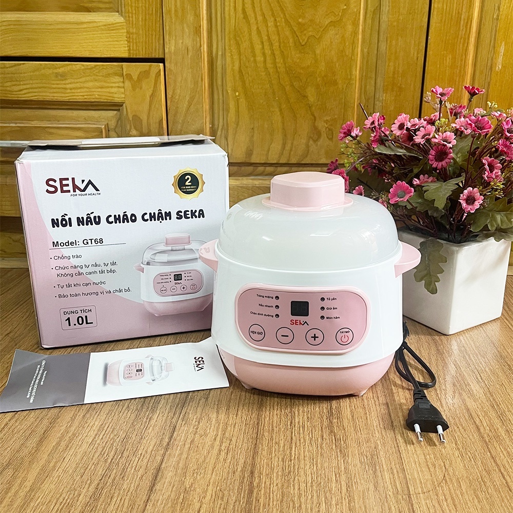 Nồi Nấu Cháo Chậm Cho Bé Ăn Dặm SEKA. Nồi Hầm Cháo, Kho Cá Chậm, Hầm Cách Thủy, Ninh Cháo Cho Bé 4 In 1,Hàng chính hãng
